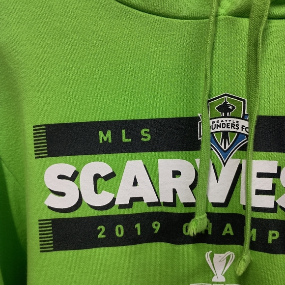 Lime green SEATTLE SOUNDERS raise your scarves  pull over hoodie size men's XL - Picture 11 of 13